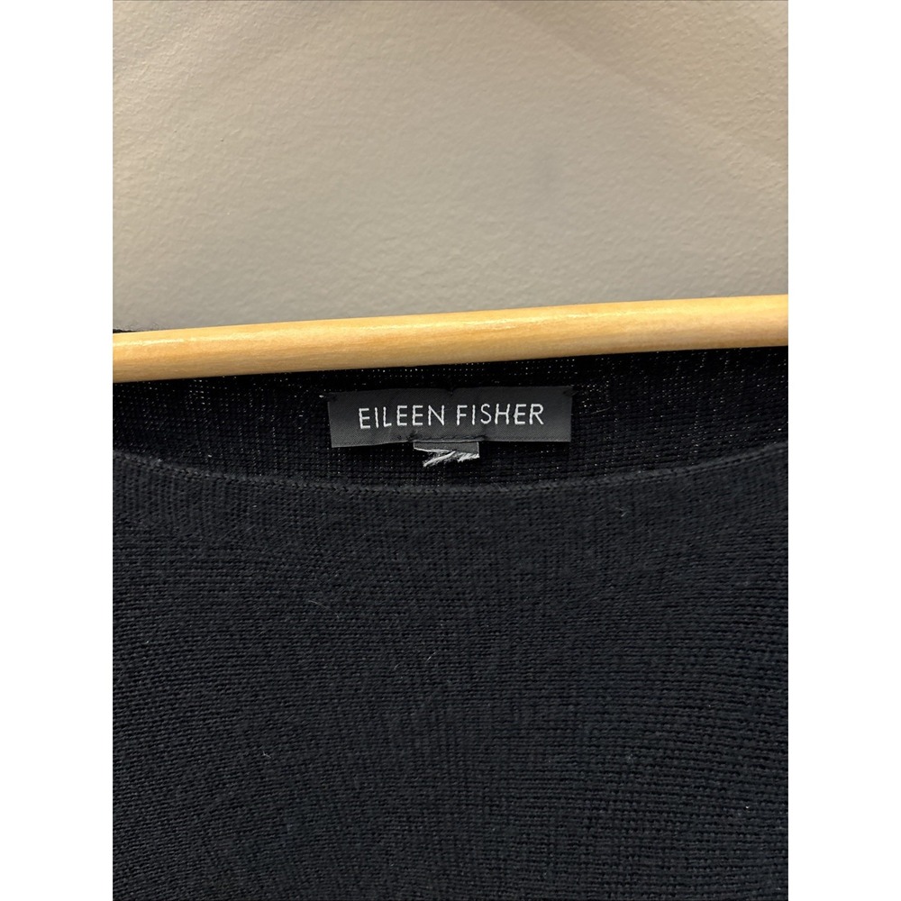 Eileen Fisher Merino Wool Black Scoop Neck M/L ?Pullover Sweater Cut Out Sleeve - Picture 2 of 14